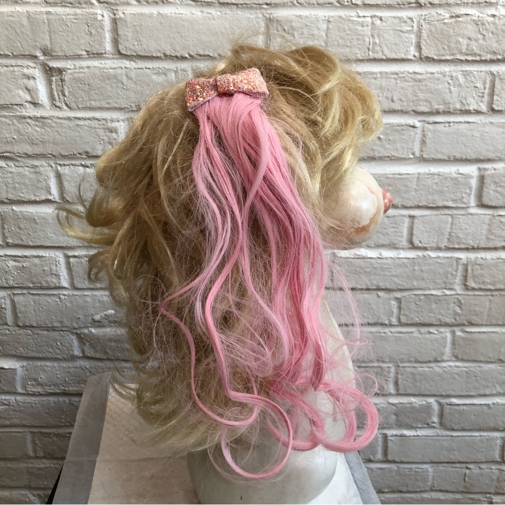 Pink glitter bow barrettes Pink hair extensions Festival Coquettegirl CosPlay - Picture 4 of 8